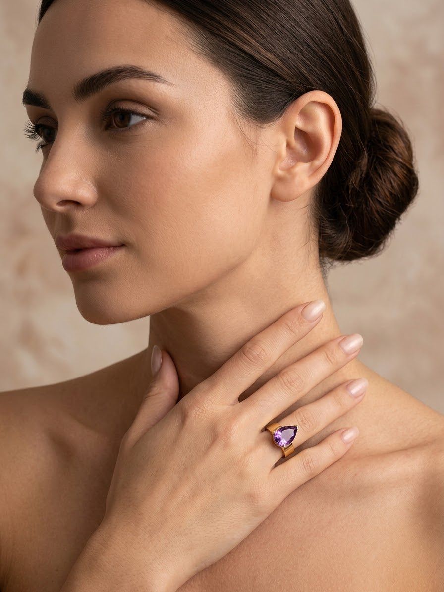 Bague Hathor — Pierre Violette & Plaqué Or 4