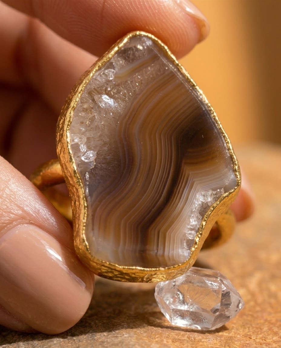 Bague Nefertari — Agate Brune & Or